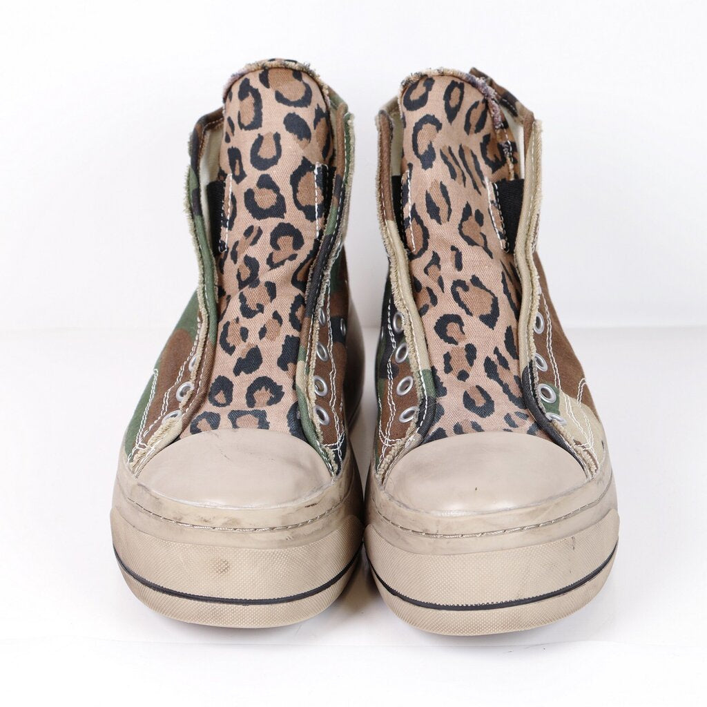 (10) brown camo cheetah distressed platform sneakers