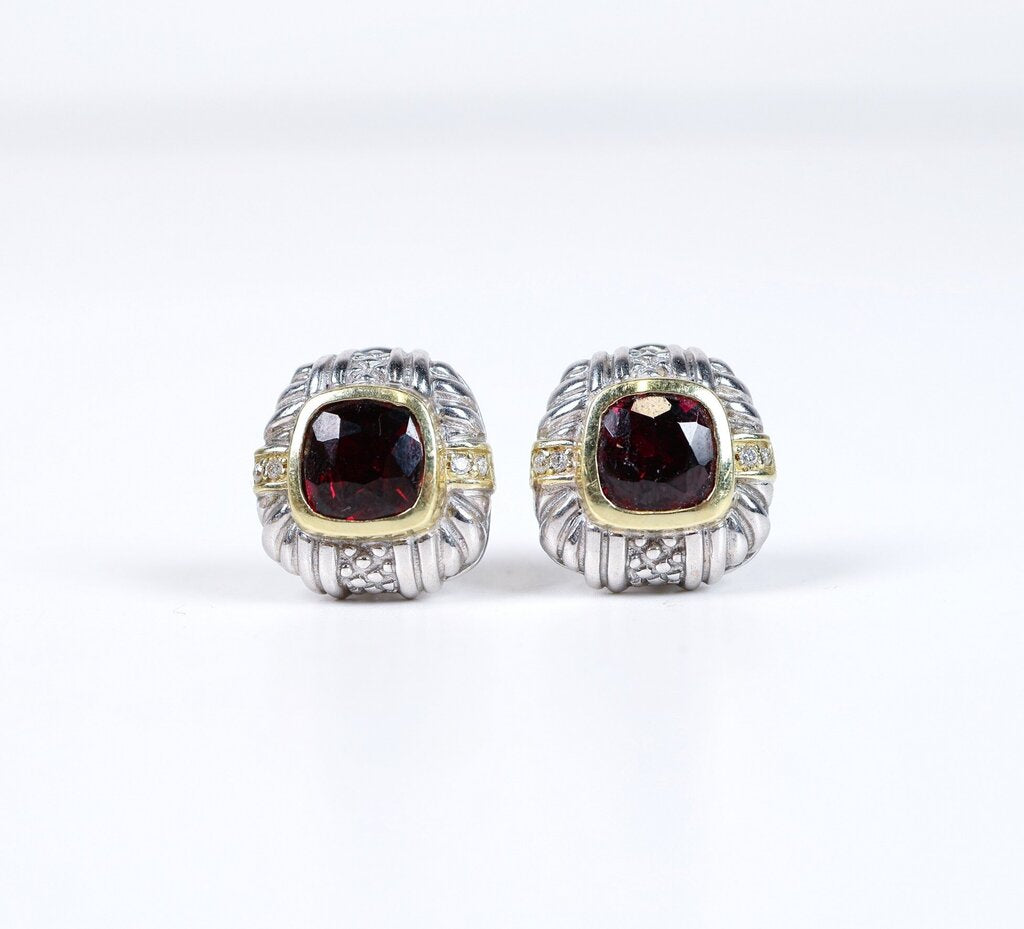 Sterling 18K Gold and Garnet Earrings