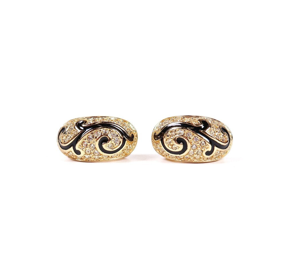 Black Vine Domed Clip Earrings