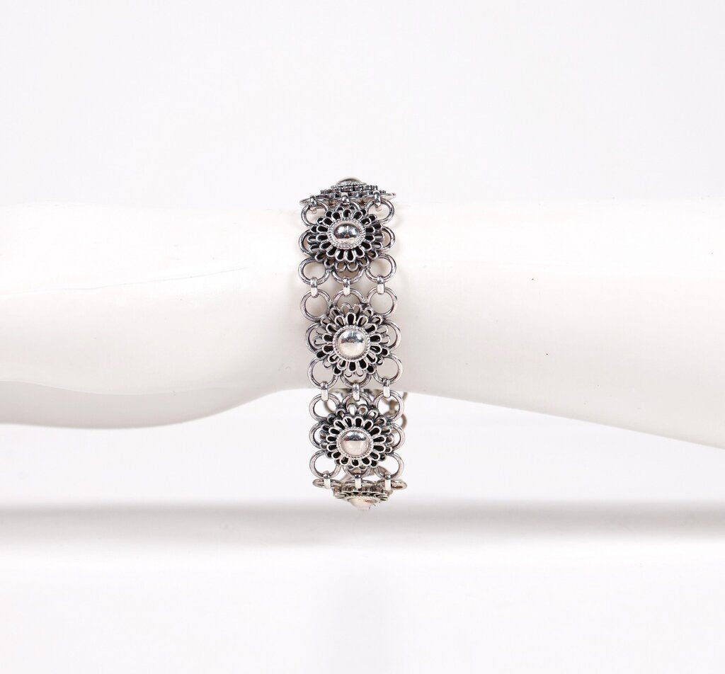 Sterling Filigree Flower Bracelet