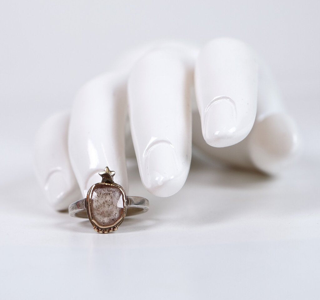 Silver Rose Quartz and 14K Gold Ring (7)