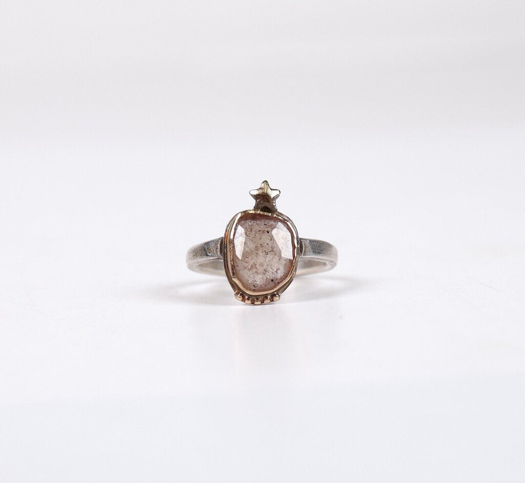 Silver Rose Quartz and 14K Gold Ring (7)