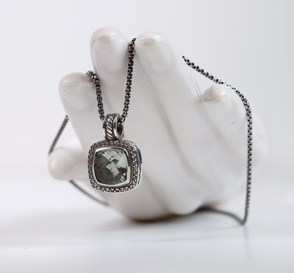 Sterling Diamond and Prasiolite 'Albion' Pendant