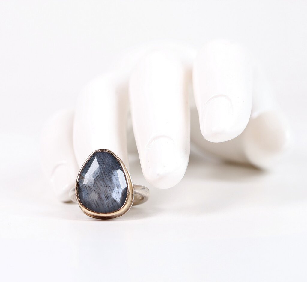Sterling 14K and Moss Aquamarine Ring (7.25)