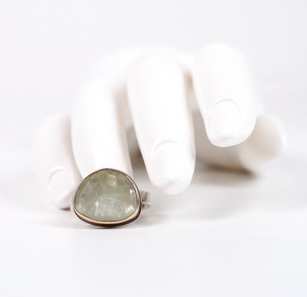 Sterling 14K and Linen Sapphire Ring (6.5)