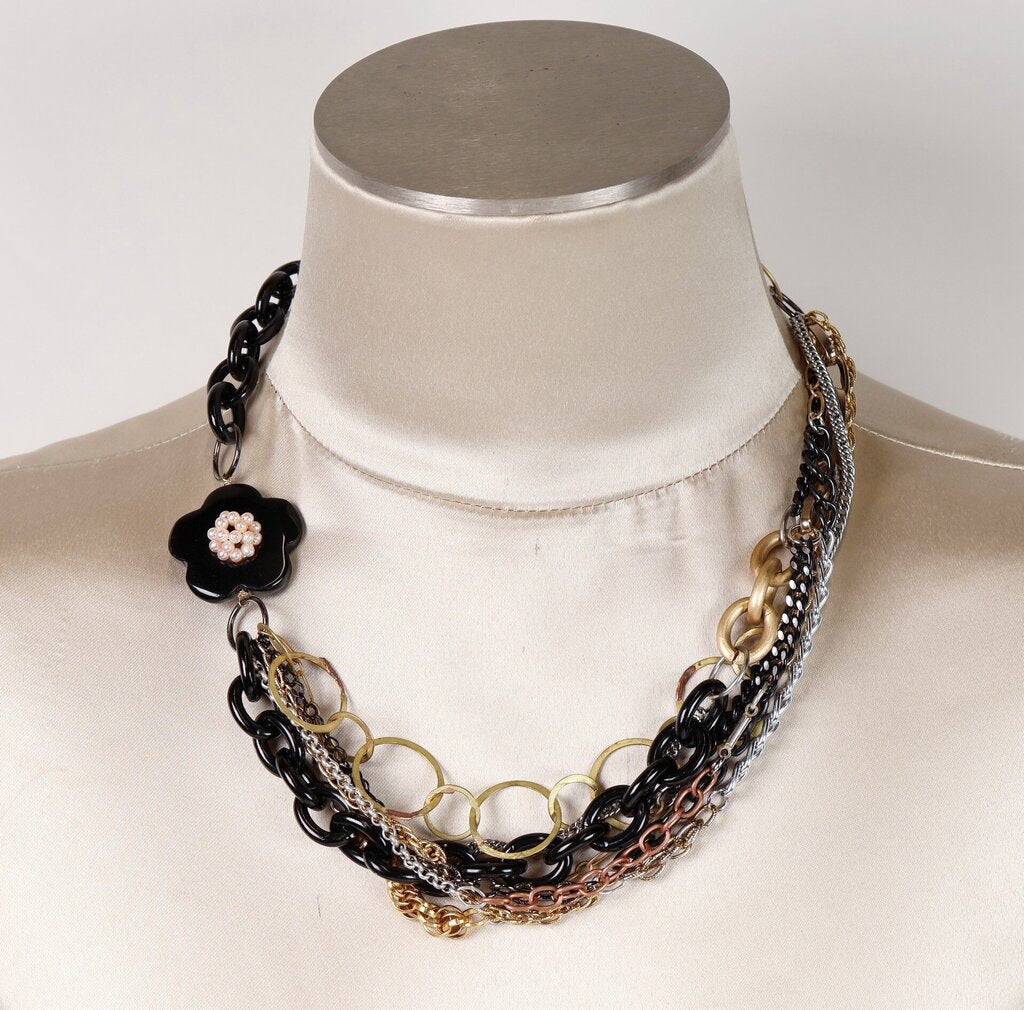 Mixed Metals Multi Strand Resin Flower Necklace