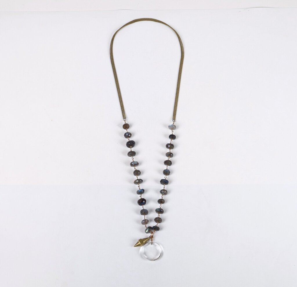 Quartz on Labradorite Beaded Chain Necklace