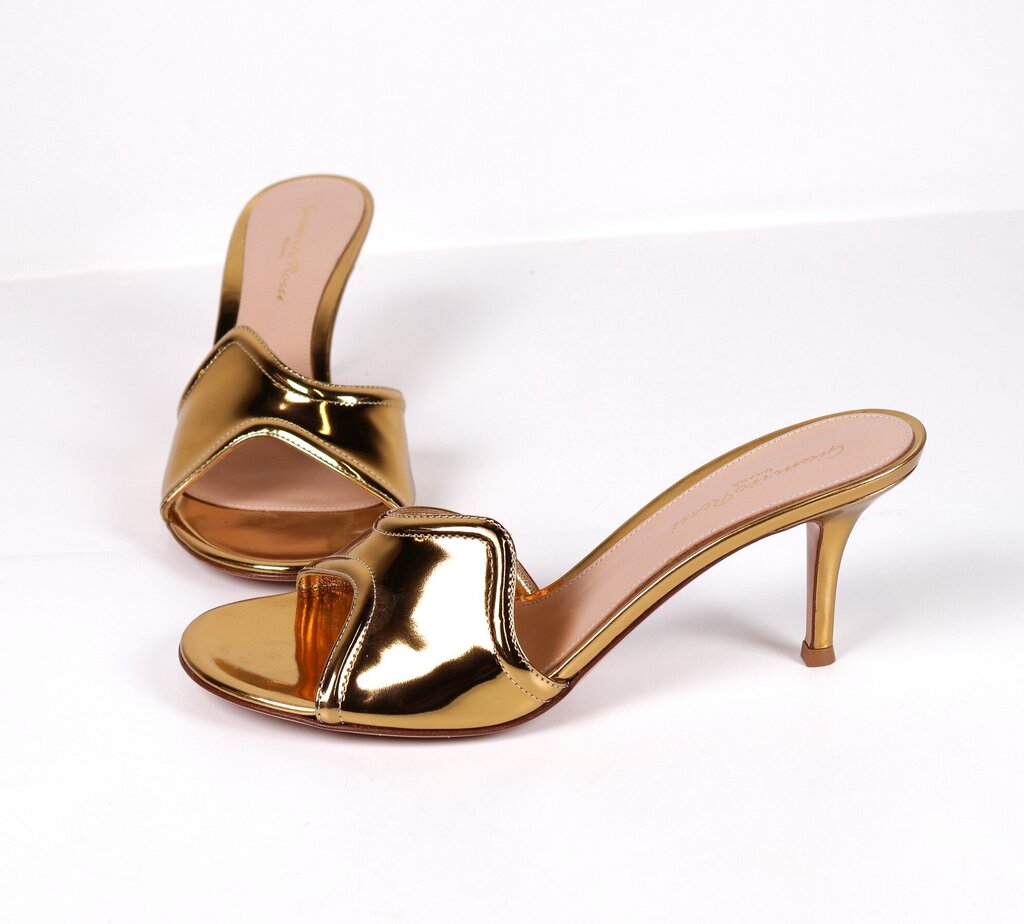 Metallic Gold Leather Kitten Heel Mules (37.5/6.5)
