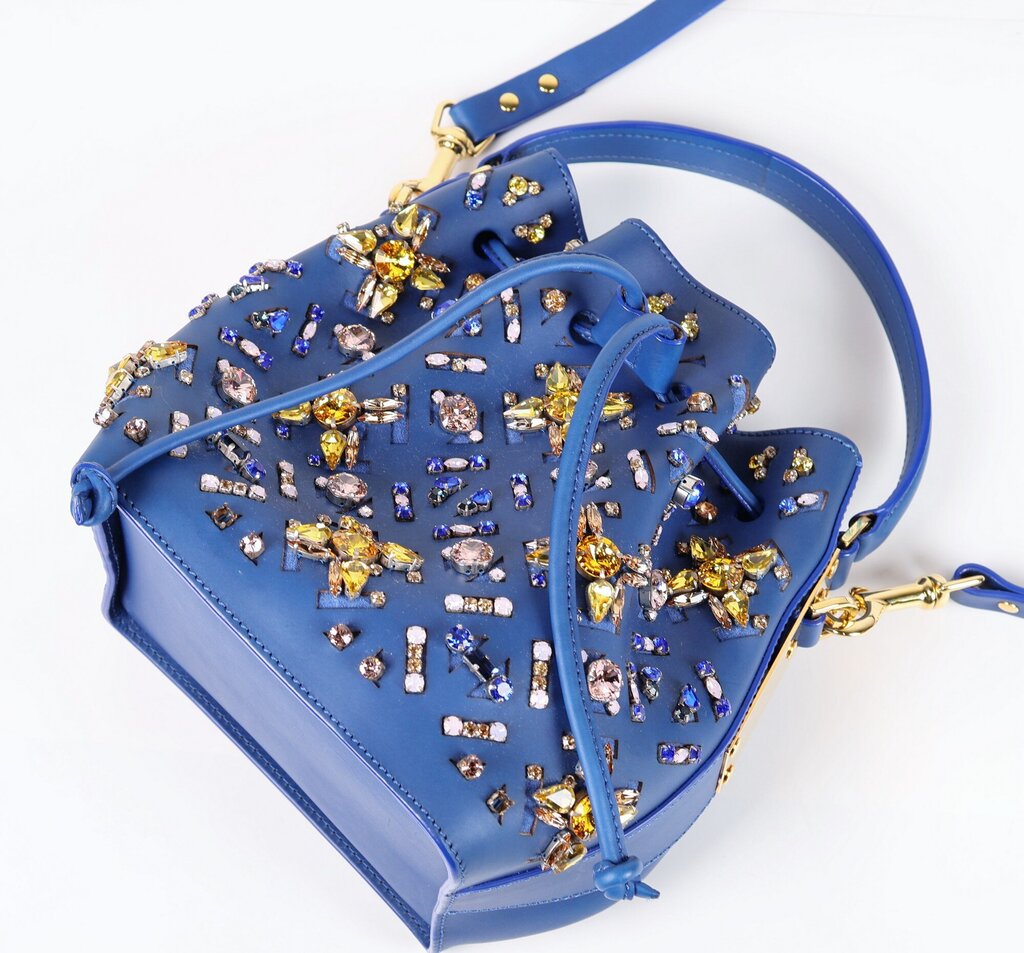 Cobalt Blue Leather and Gemstones Bag