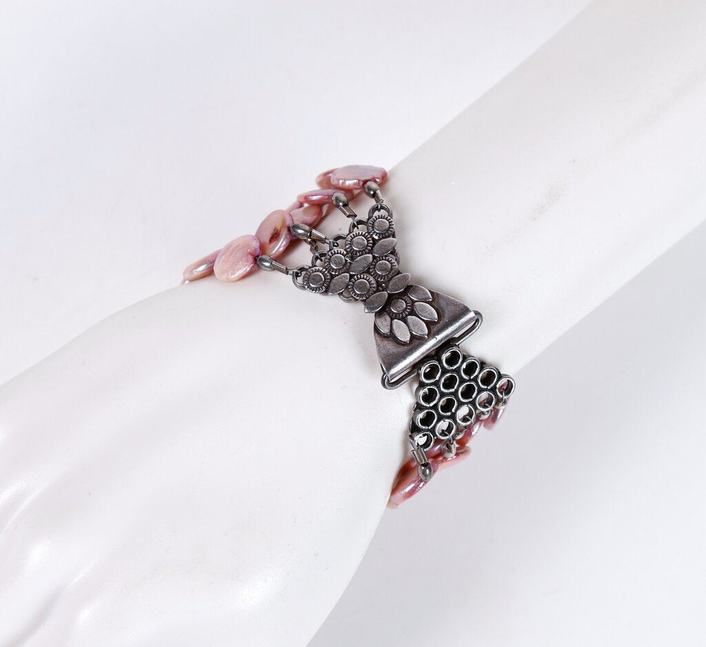 Sterling and Coin Pearl Bracelet