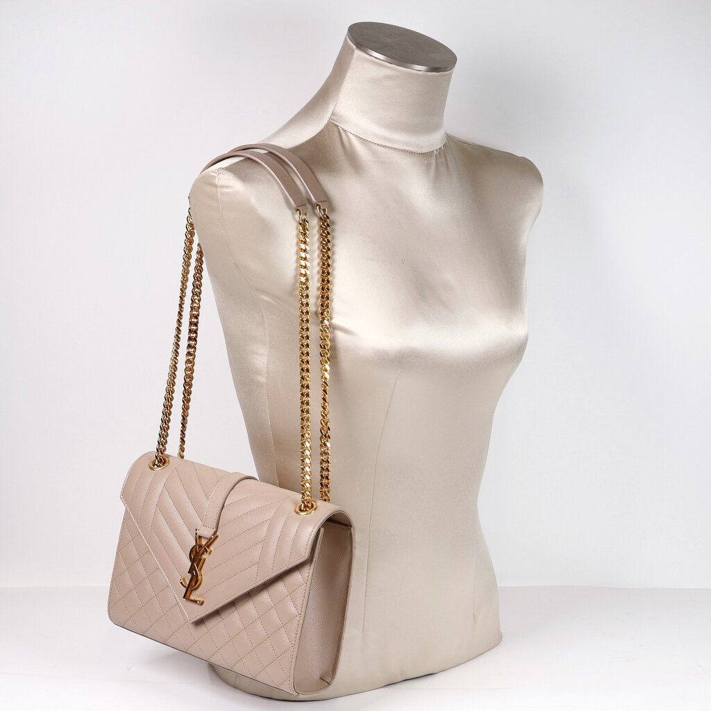 Dark Beige Quilted Envelope Shoulder Bag