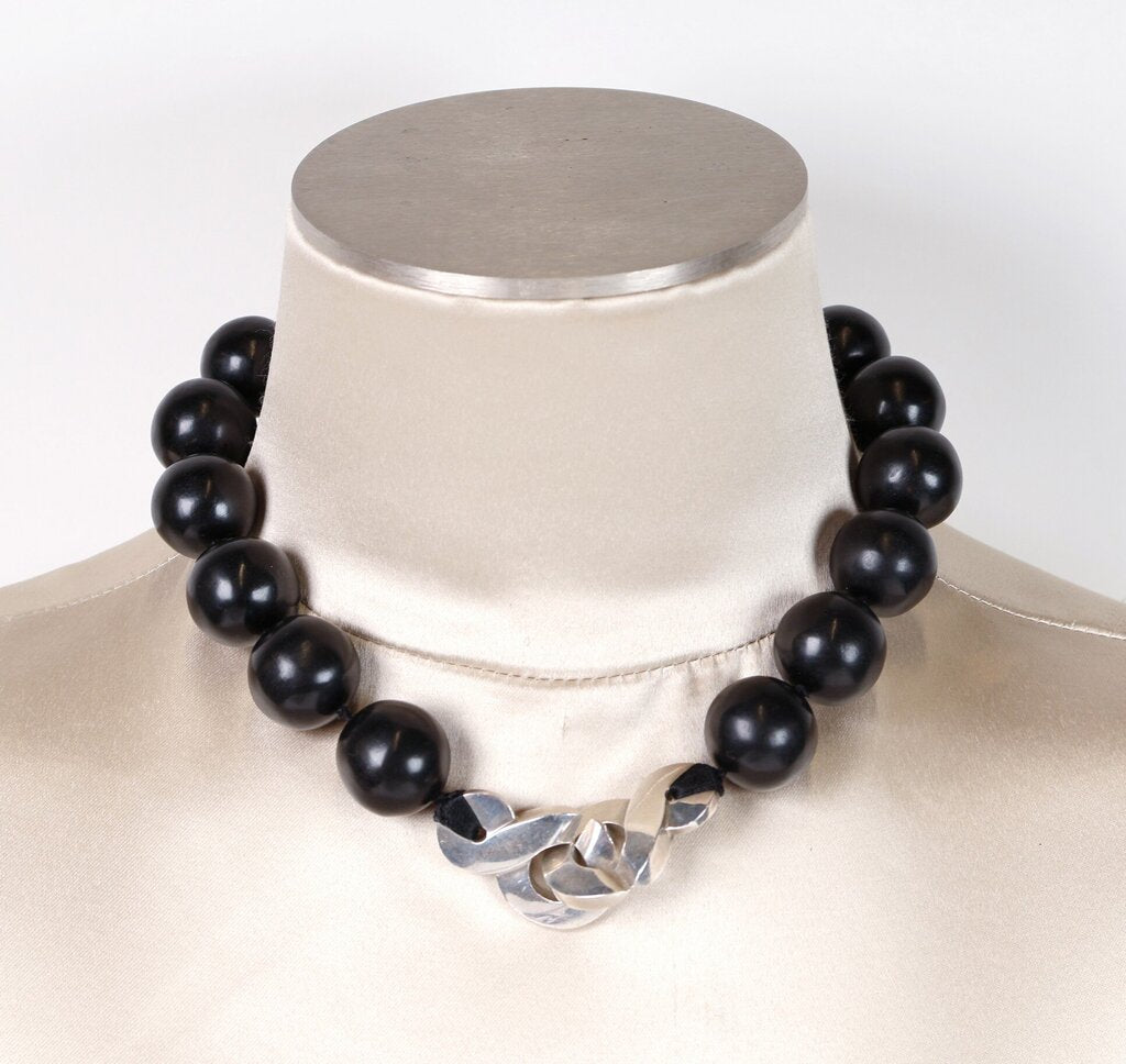 Sterling and Wood Bead Necklace
