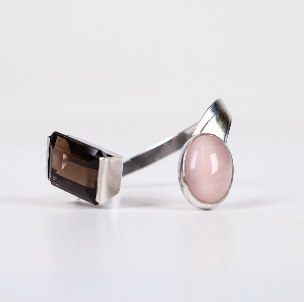 Vintage Sterling Rose Quartz and Smokey Quartz Cuff