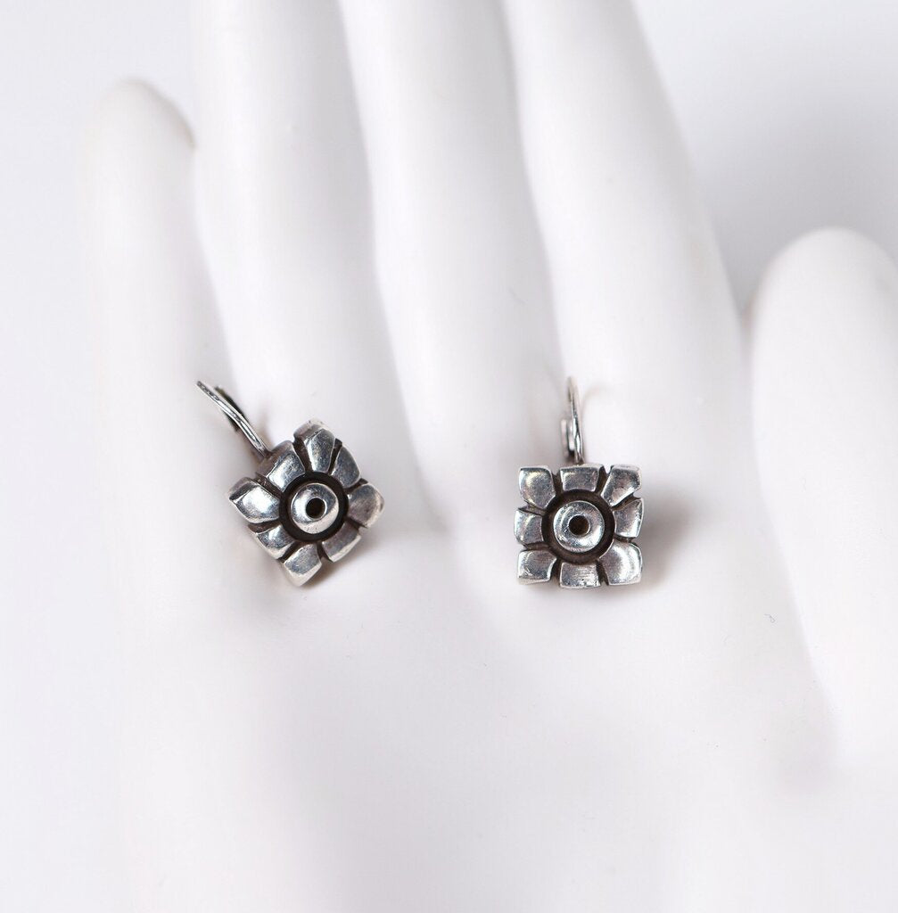 Sterling Geometric Sunflower Earrings