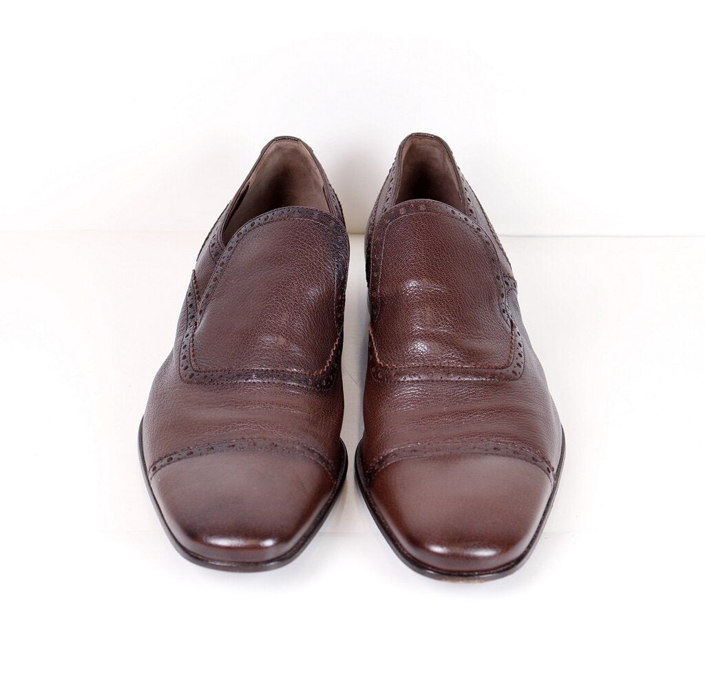 Men's Brown Perforated Leather Slip Ons (11)