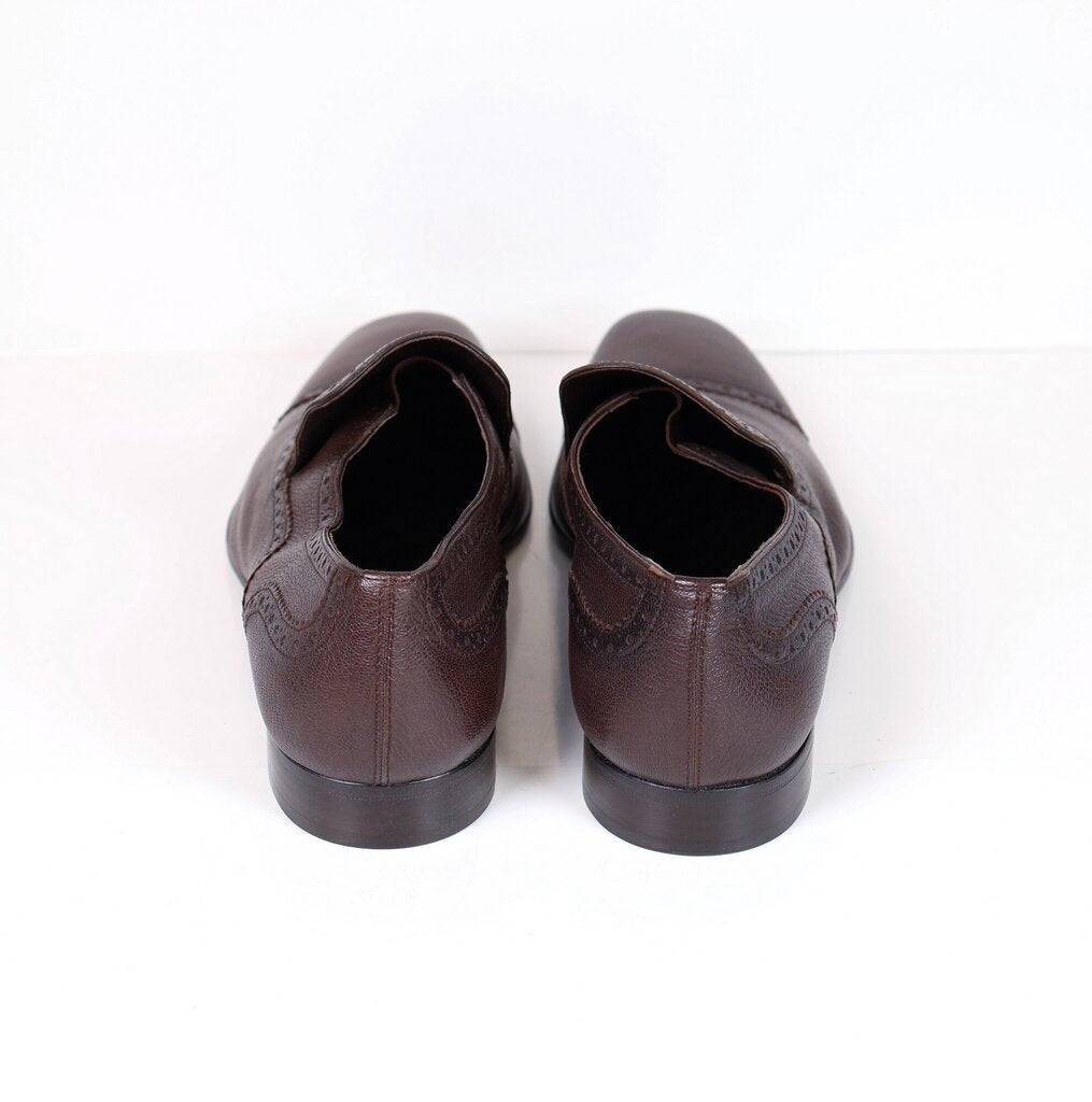 Men's Brown Perforated Leather Slip Ons (11)