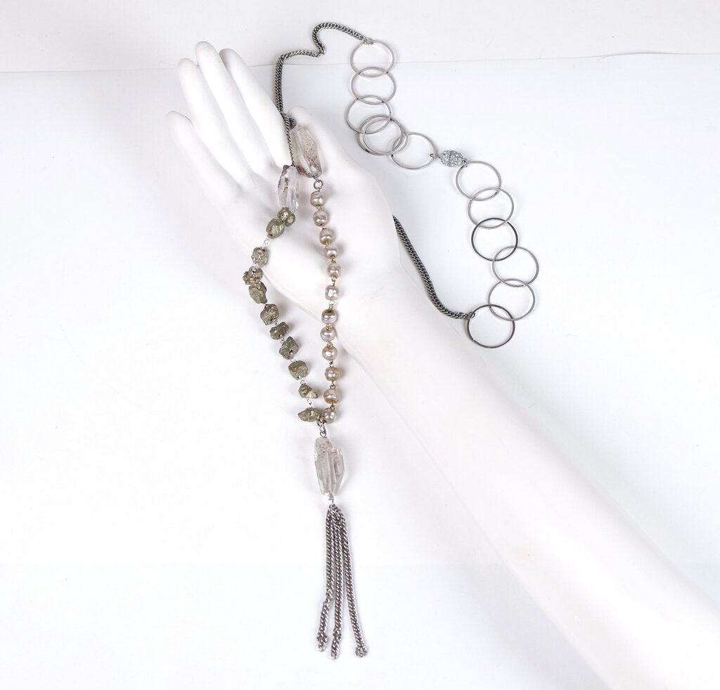 Quartz and Pyrite Long Necklace