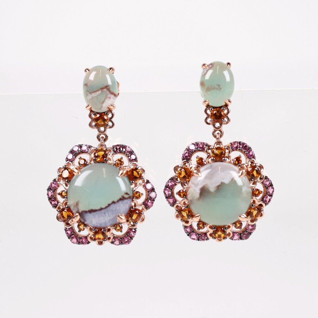 14K Chalcedony Citrine and Tourmaline Earrings