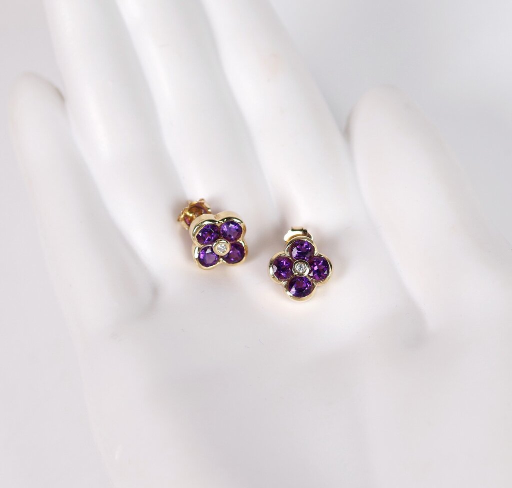 14K Gold Amethyst and Diamond Earrings
