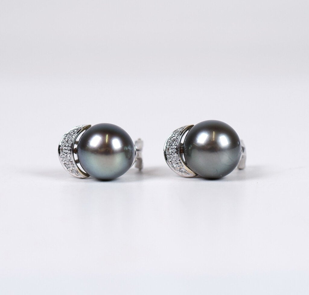 18K Diamond and Tahitian Pearl Earrings