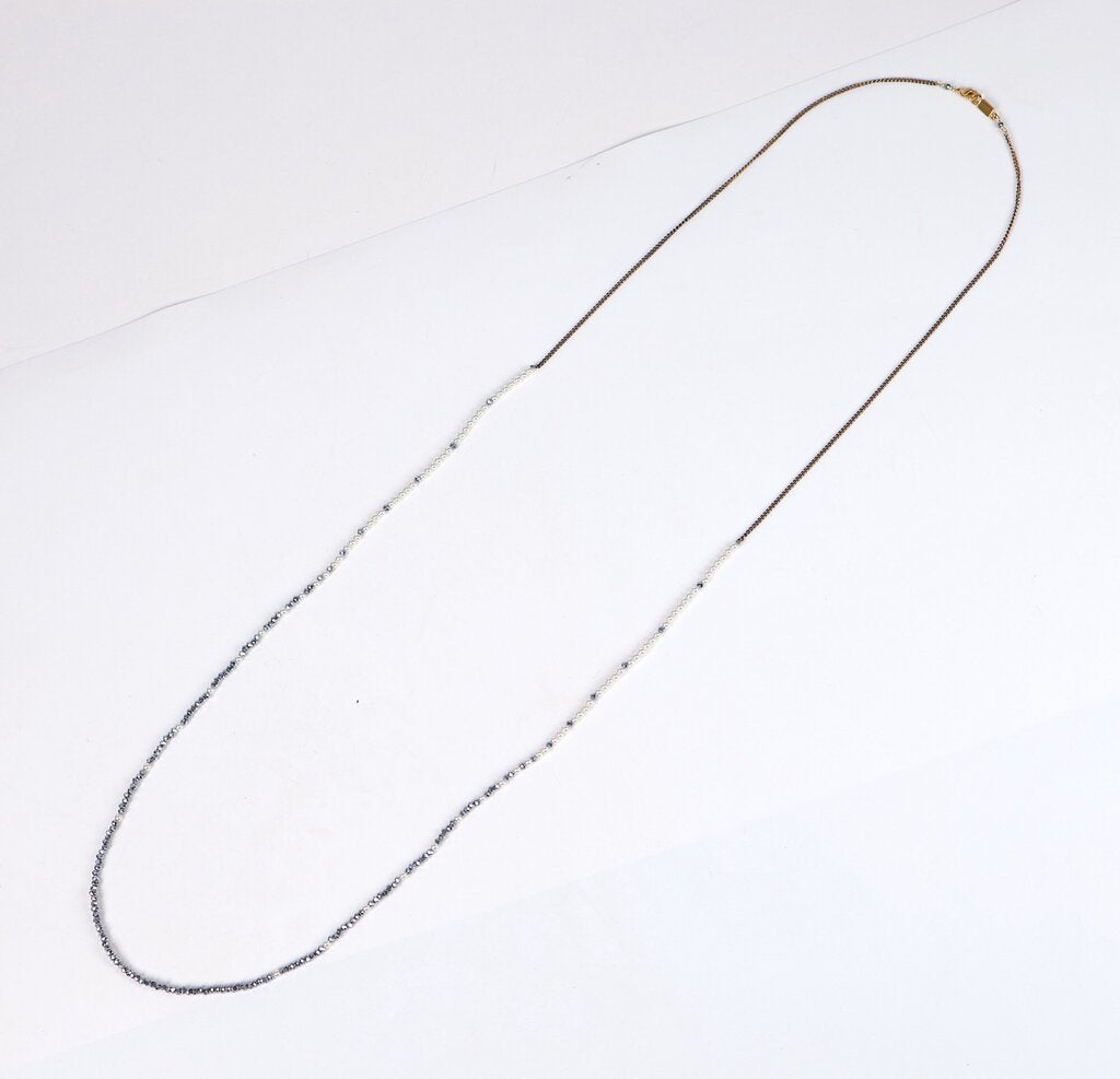 Brass Hematite and Pearl Long Necklace