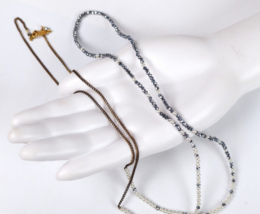 Brass Hematite and Pearl Long Necklace