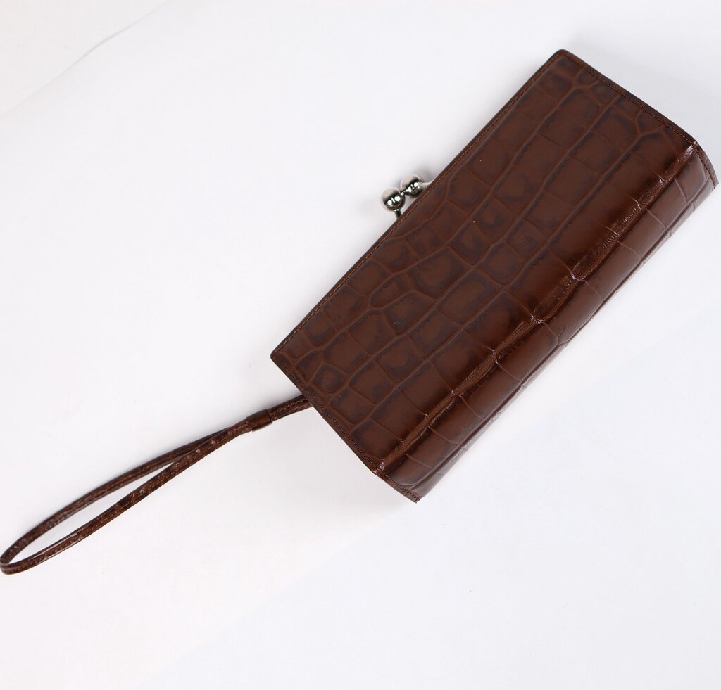 Crocodile Embossed Kiss Lock Clutch
