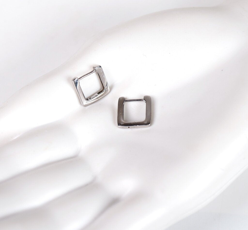 Sterling Hinged Square Huggie Hoops