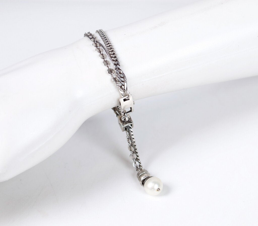 Sterling and Pearl Mixed Chain Bracelet