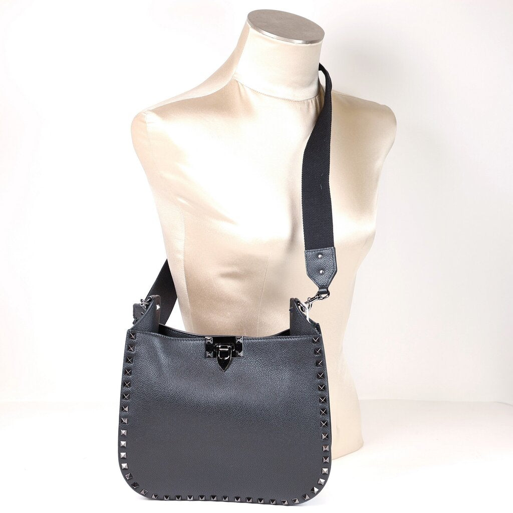 "Rockstud Grainy Leather Hobo Bag"