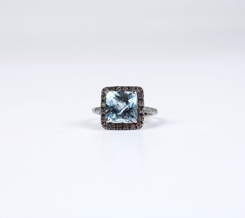 14K Rhodium Plated Gold with Aquamarine and Diamonds (5.75)
