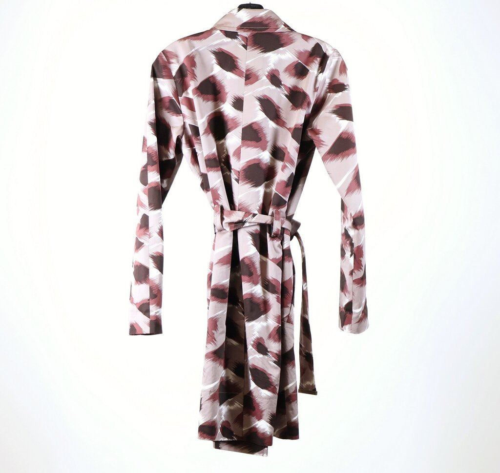 Black Purple and White Ikat Print, Belted Rain Coat (S)