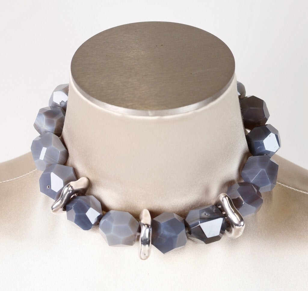 Lace Blue Gray Agate Chunk Necklace