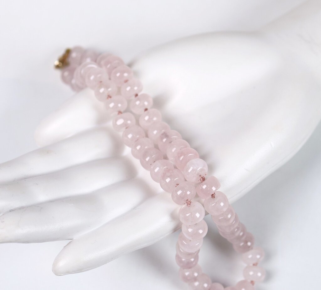 9K Gold and Rose Quartz Bead Necklace