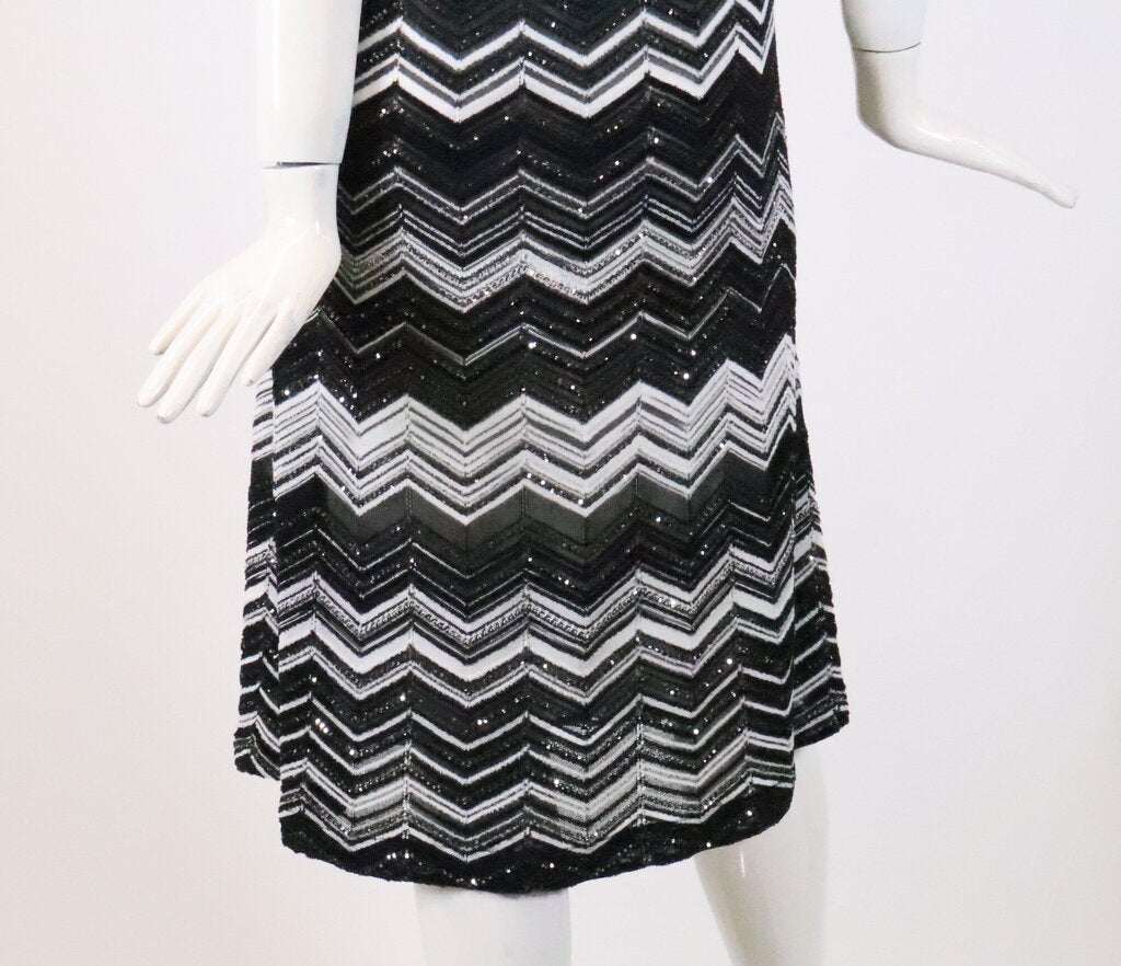(12) Black and White Chevron Sequin Dress