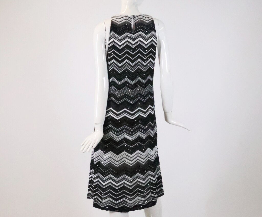 (12) Black and White Chevron Sequin Dress