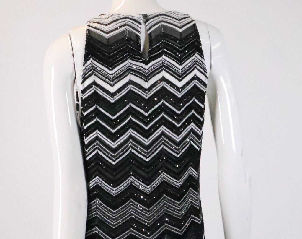 (12) Black and White Chevron Sequin Dress