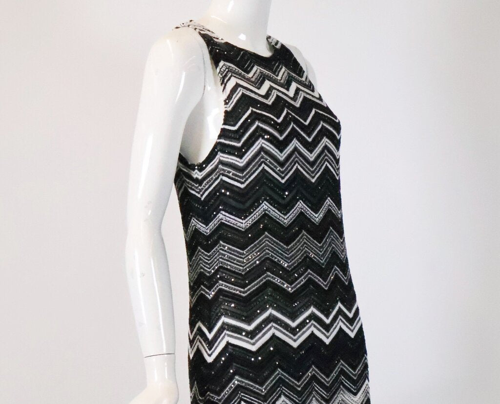 (12) Black and White Chevron Sequin Dress