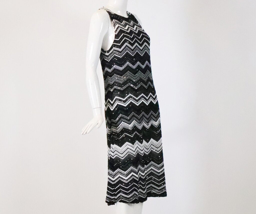 (12) Black and White Chevron Sequin Dress