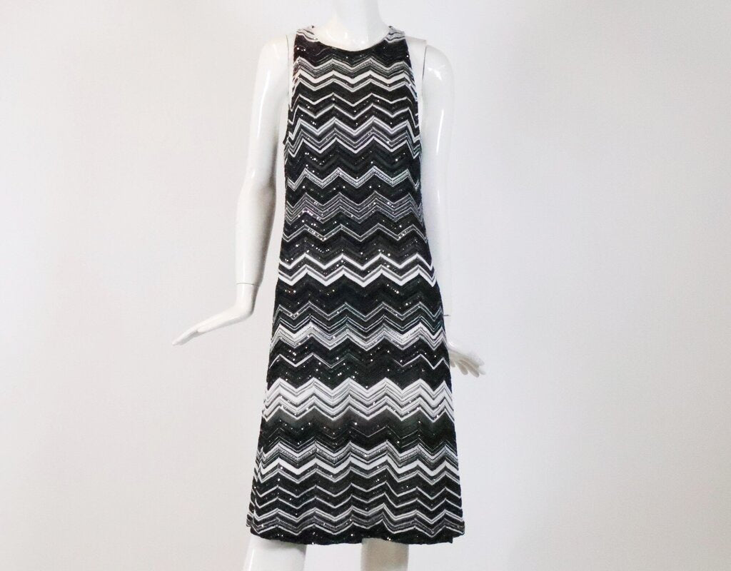 (12) Black and White Chevron Sequin Dress