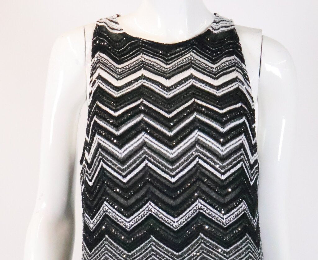 (12) Black and White Chevron Sequin Dress