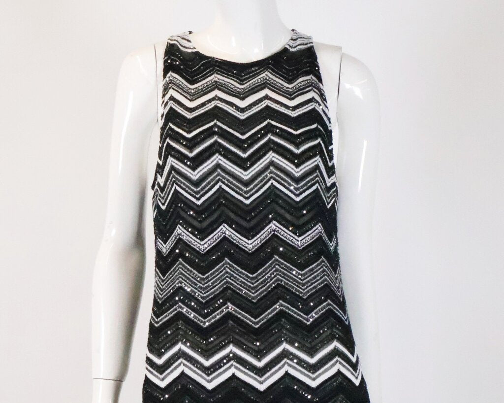 (12) Black and White Chevron Sequin Dress