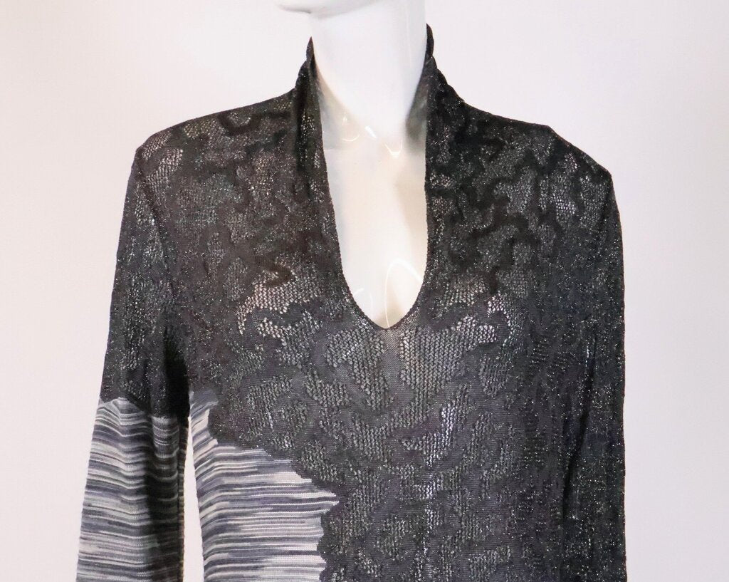 (8) Black Cheetah Print and Grey Stripe Knit Dress