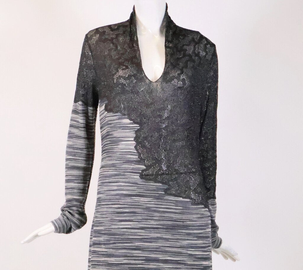 (8) Black Cheetah Print and Grey Stripe Knit Dress