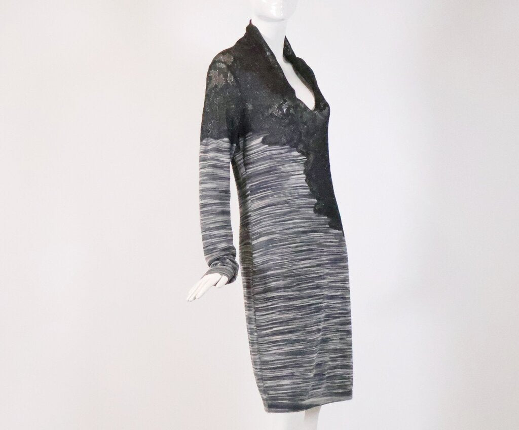 (8) Black Cheetah Print and Grey Stripe Knit Dress