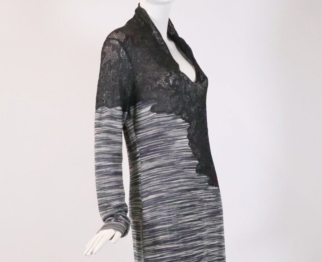 (8) Black Cheetah Print and Grey Stripe Knit Dress