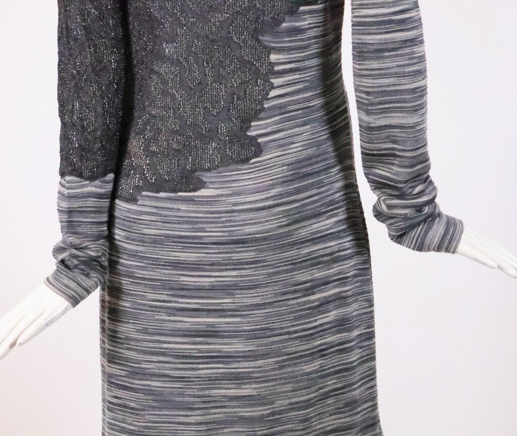 (8) Black Cheetah Print and Grey Stripe Knit Dress