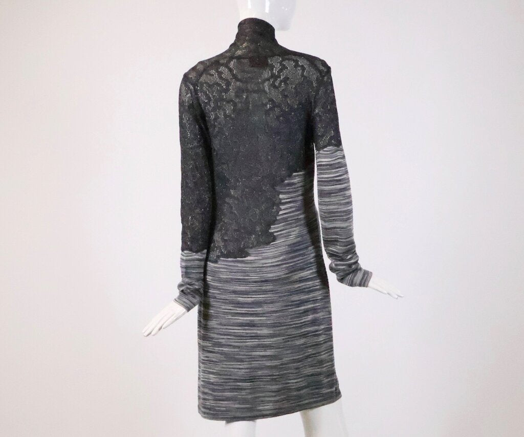 (8) Black Cheetah Print and Grey Stripe Knit Dress