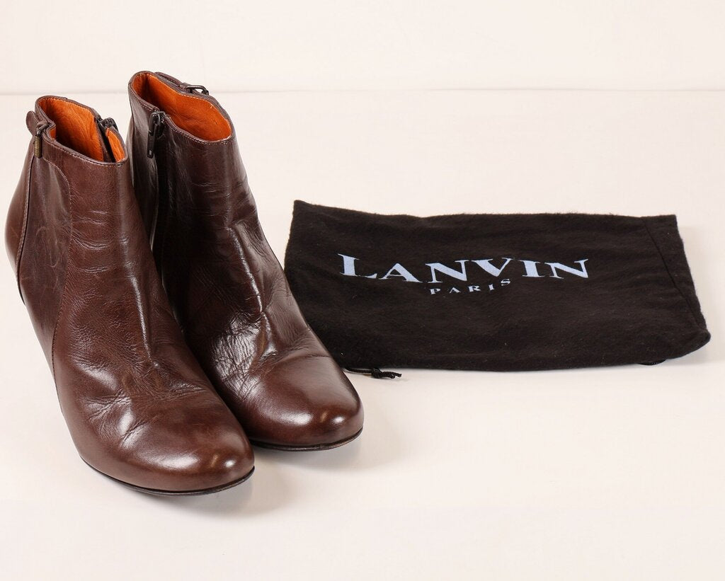 (9.5) brown leather wedge ankle booties