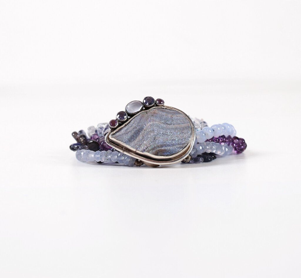 Druzy Amethyst Moonstone and Quartz Bracelet